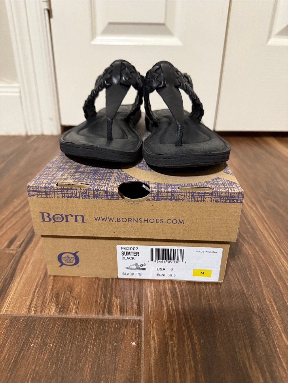 Born Sumter Black Braided Leather Thong Sandals